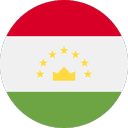 The image shows the flag of Tajikistan, consisting of horizontal stripes in red, white, and green, with a golden crown and seven stars in the center of the white stripe.