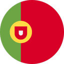 A circular graphic with the design of the Portuguese flag. The flag features a complex coat of arms on the left green half and a plain red right half.