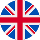 A circular representation of the United Kingdom flag, featuring a red cross edged in white over a blue background, with diagonal red and white stripes.