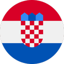 A round icon featuring the Croatian flag with red, white, and blue horizontal stripes and a central coat of arms with a red and white checkerboard pattern topped by a blue crown.