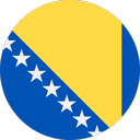 The flag of Bosnia and Herzegovina, featuring a yellow triangle, with a blue background and a diagonal line of white stars.