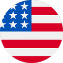 A circular icon featuring the United States flag with stars in the top left quadrant and red and white stripes.