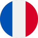 A circular icon featuring the flag of France with vertical stripes of blue, white, and red.