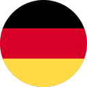 A round icon featuring the flag of Germany with horizontal stripes of black on top, red in the middle, and yellow on the bottom.