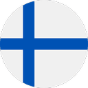 A circular flag of Finland with a blue Nordic cross on a white background.