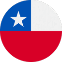 Circular Chilean flag featuring a white star on a blue square in the top left corner, red on the bottom half, and white on the upper right section.