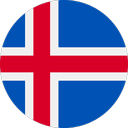 A circle with the flag of Iceland. The flag features a blue background with a white cross and a red cross inside the white cross, extending to the edges.