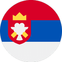 A circular icon featuring the flag of Serbia. The flag has horizontal stripes in red, blue, and white, with a centered emblem of a golden crown above a white cross and fleur-de-lis.