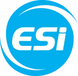 Blue circular logo with the white lowercase letters "esi" in the center, surrounded by two curved lines.