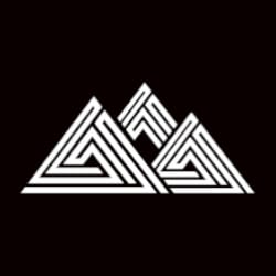 Geometric mountain logo composed of intertwining white lines on a black background.