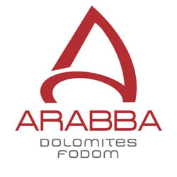 Logo of Arabba Dolomites Fodom featuring a stylized red letter "A" and text underneath.