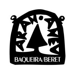 Black and white logo featuring a stylized tree and the text "Aran AMV" inside a rounded square frame, with "Baqueira/Beret" written at the bottom.