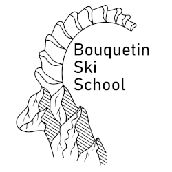 Logo of Bouquetin Ski School showing a stylized mountain goat horn and mountain peaks with the school's name.
