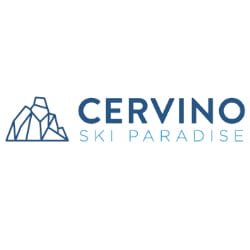 A logo featuring a stylized mountain graphic on the left with the text "Cervino Ski Paradise" in blue on the right.