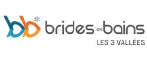 Logo of Brides-les-Bains, Les 3 Vallées. The text features 'bb' in stylized orange and blue letters, followed by "brides les bains" and "LES 3 VALLÉES" underneath.