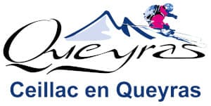 Logo for Queyras with a skier on the top right corner and text below reading "Ceillac en Queyras".