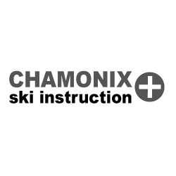 Text "CHAMONIX" in capital letters followed by a plus sign inside a circle, all in grayscale.