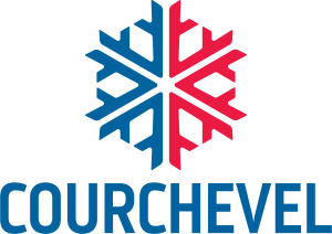 Logo of Courchevel featuring a red and blue snowflake design above the word "Courchevel" in blue capital letters.