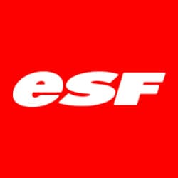 Red logo featuring the letters "esf" in lowercase white font.