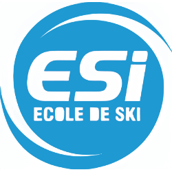 Logo of ESI Ecole de Ski on a blue background with white text and a stylized circular motif.