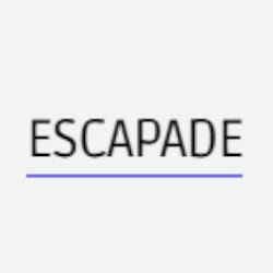 The image shows the word "ESCAPADE" in uppercase letters with a blue horizontal line underneath it on a white background.