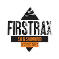 Logo for Firstrax Ski & Snowboard in Les Deux Alpes, featuring a mountain peak above the text.