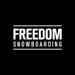 A black background with the words "FREEDOM SNOWBOARDING" in bold white text, separated by two horizontal white lines.