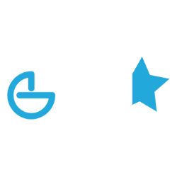Logo of GFS Camps featuring a blue geometric shape and a blue star next to the text "GFS CAMPS" in white.