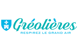 Logo of Gréolières featuring a blue shield with a castle and fleur-de-lis, and the words "Gréolières Respirez Le Grand Air" in turquoise font.