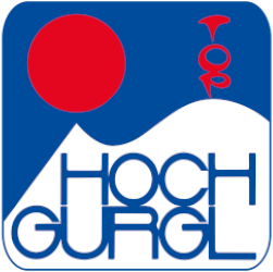 A blue and white logo with a red sun and the text "Hochgurgl" in stylized blue letters.