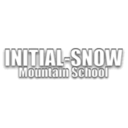 Logo with the text "INITIAL-SNOW Mountain School" in bold white letters against a black background.