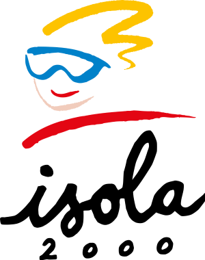 Logo featuring a stylized face with blue goggles, yellow hair, and a red smile above a red swoosh, representing the 1994 Winter Olympics in Lillehammer.