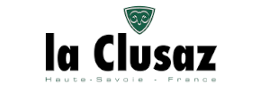 La Clusaz logo featuring stylized text "la Clusaz" with a green emblem above, and "Haute-Savoie - France" below.
