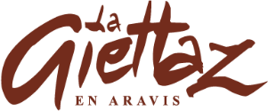 La Giettaz en Aravis" logo with brown text on a transparent background.