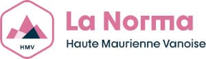 La Norma Haute Maurienne Vanoise logo featuring stylized pink and black mountains with the initials HMV.