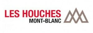Les Houches Mont-Blanc logo featuring red text "Les Houches" and black text "Mont-Blanc" beside a stylized brown mountain emblem.