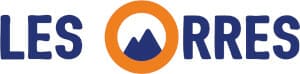 Les Orres logo featuring blue text with an orange circle containing a blue mountain peak in place of the letter "O".