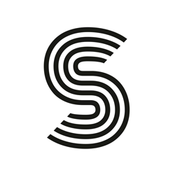 Bold black letter 'S' composed of parallel lines stacked on a white background.