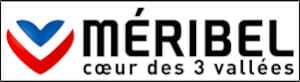Logo of Méribel with a stylized heart in blue, white, and red colors, followed by the text "MÉRIBEL cœur des 3 vallées.