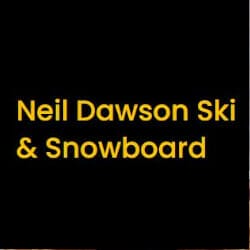 Black background with yellow text that reads "Neil Dawson Ski & Snowboard.