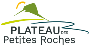 Logo of "Plateau des Petites Roches" featuring stylized green and yellow hills with a blue winding path.