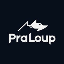 Logo of PraLoup featuring a stylized mountain and wolf head design in white on a dark background with 'PraLoup' written below the image.