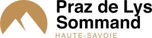 Logo of Praz de Lys Sommand featuring a stylized brown mountain and the text "Praz de Lys Sommand" with "Haute-Savoie" below.