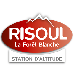 Logo of Risoul La Forêt Blanche, featuring an oval shape with the text "Station d'Altitude" below and stylized mountain peaks above.