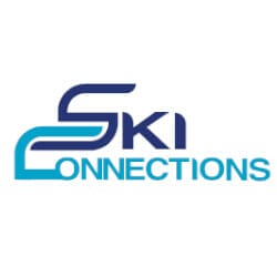 Logo of Ski Connections featuring the text "Ski Connections" in blue and teal in a stylized font.