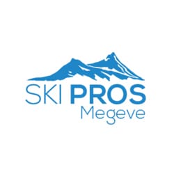 Logo features blue stylized mountains with text "SKI PROS Megeve" below.