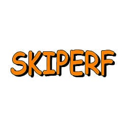 Image of the word "SKIPERF" written in bold, orange, outlined letters on a white background.