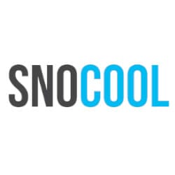 A logo with the text "SNOCOOL" in capital letters, where "SNO" is in black and "COOL" is in blue.