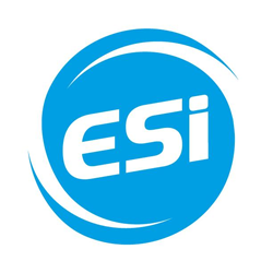 Blue circular logo with white text "esi" in the center.