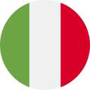 A circular representation of the flag of Italy, featuring three vertical stripes in green, white, and red from left to right.